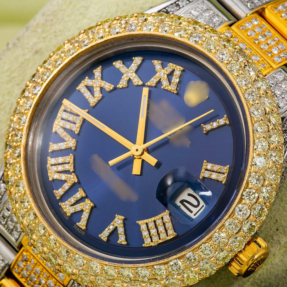 The Bling Era Moissanite Watch 36MM Blue Diamond Roman Dial With Two Tone Bracelet