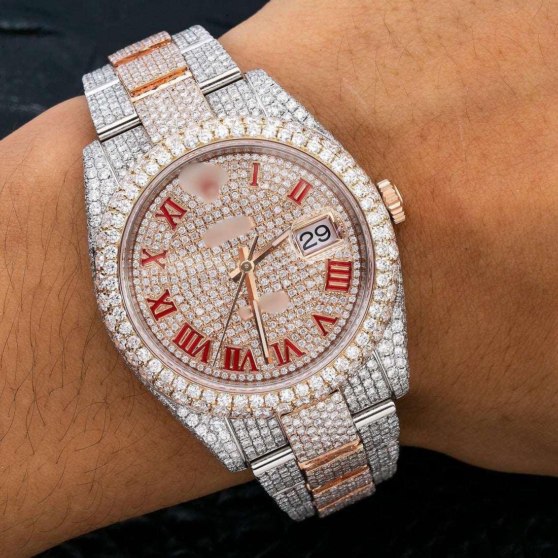 High Clarity Moissanite Watch 41MM Rose Gold Diamond Dial With Two Tone Jubilee Bracelet