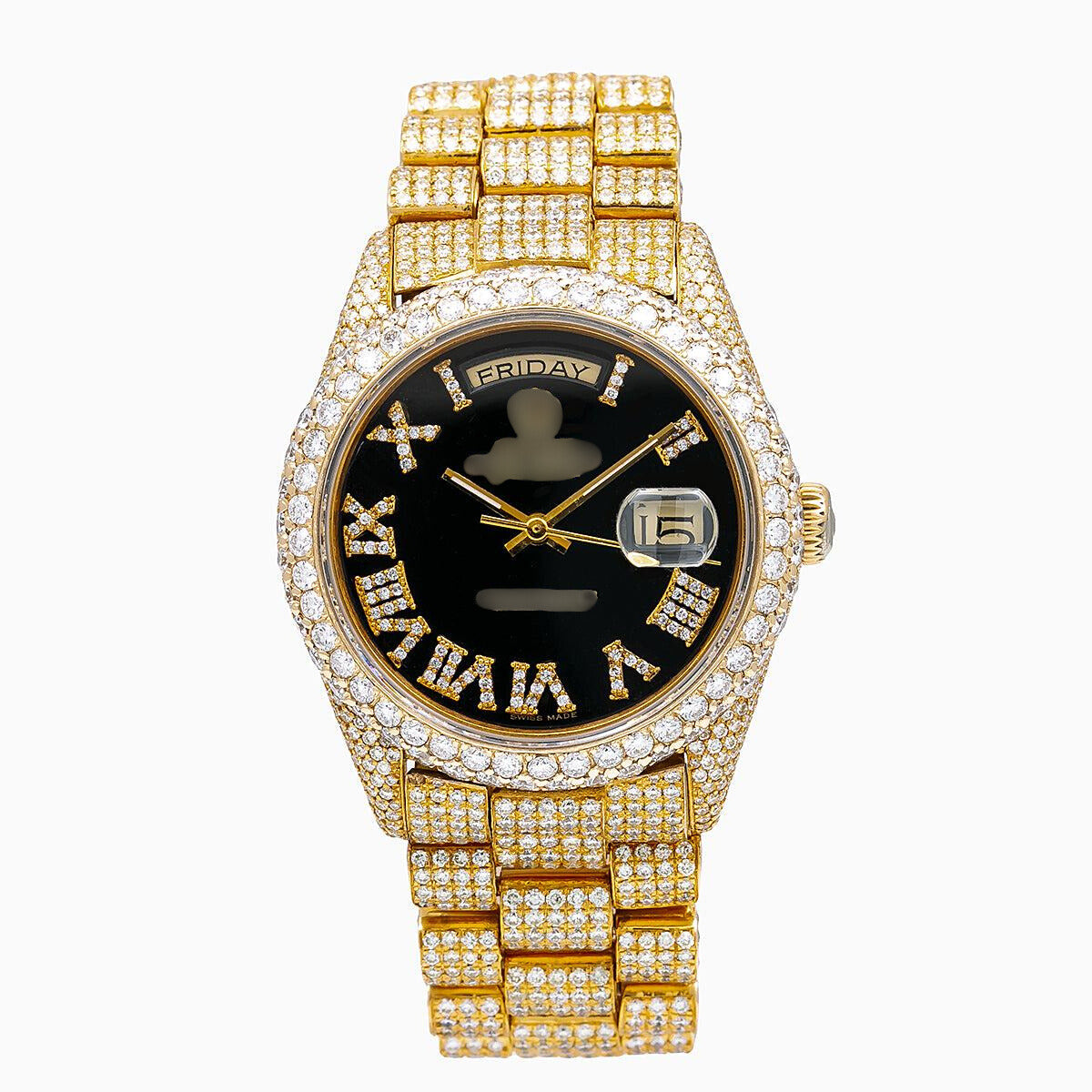 Firestone Moissanite Watch  36mm Black Dial With 23.25 CT Diamonds