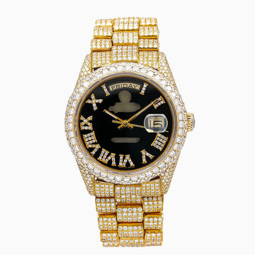 Firestone Moissanite Watch  36mm Black Dial With 23.25 CT Diamonds