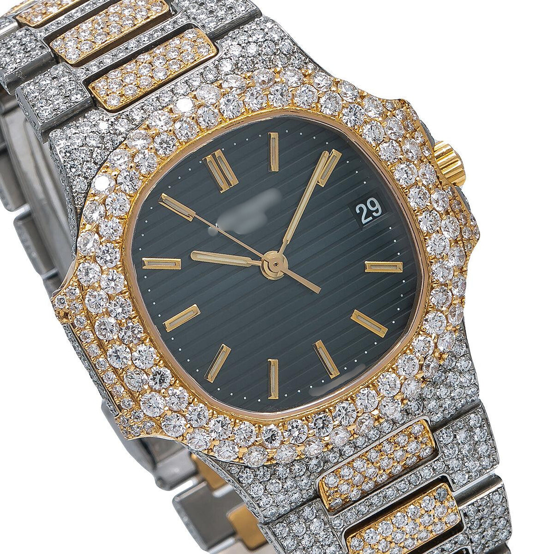Million Look Moissanite Watch 37MM Black Dial With 12.25 CT Diamonds