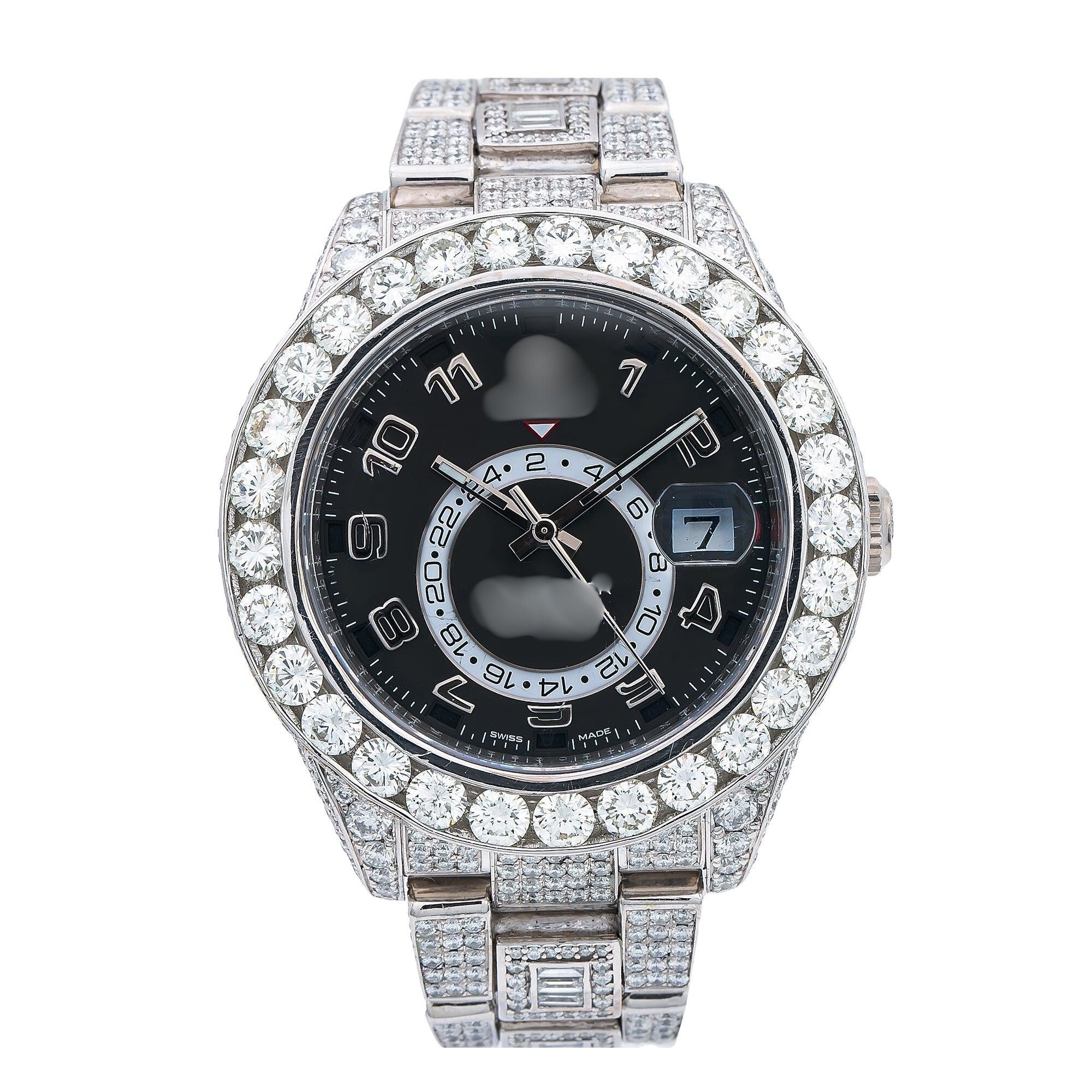 Customizable Moissanite Diamond Watch 42MM Black Dial With 26.22 CT Diamonds