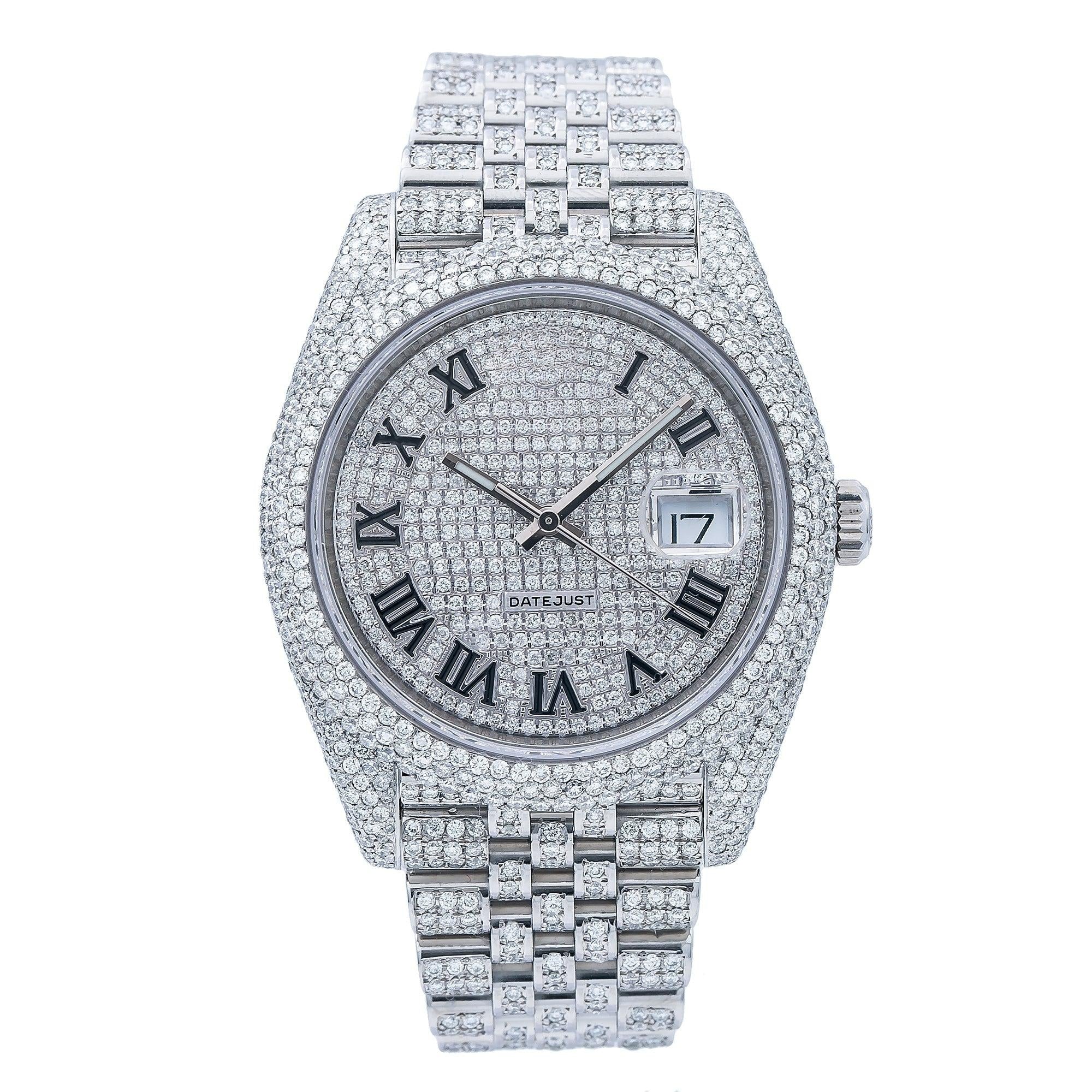 Moissanite Tidal Watch 41MM Silver Diamond Dial With 14.75 CT Diamonds