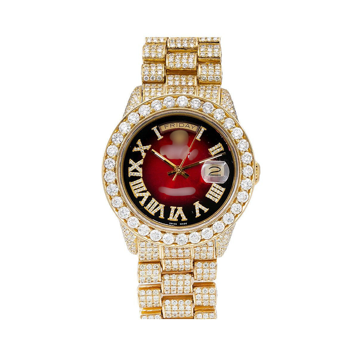 Moissanite Blingstorm Watch 36MM Red Diamond Dial With 23.75 CT Diamonds