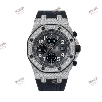 Moissanite Watch for Him 42MM Black Dial With 11.55 CT Diamonds