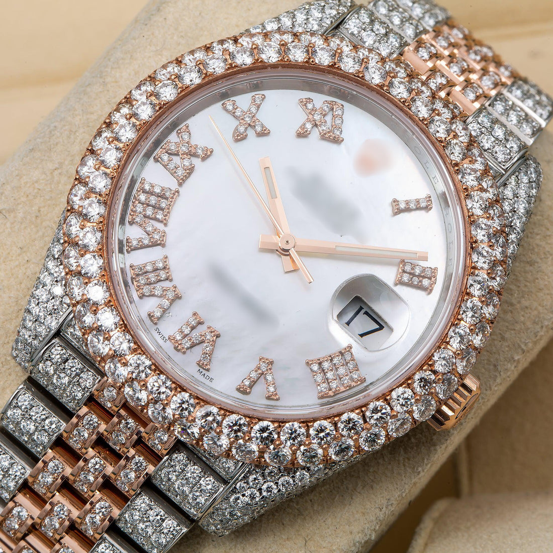 Diamond Mode Watch 41mm White Mother of Pearl Diamond Dial With 19.25 CT Diamonds