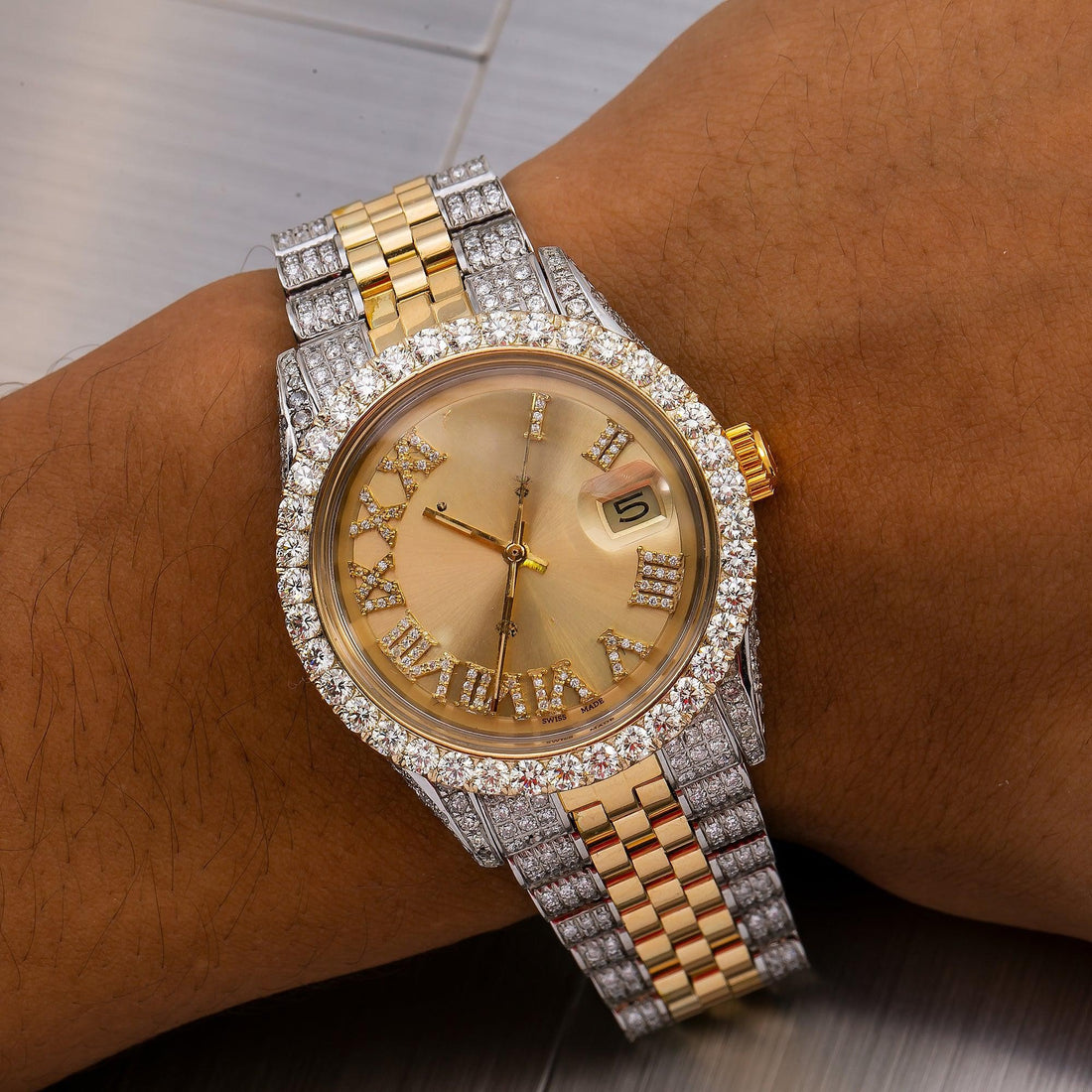 Dazzling Moissanite Men’s Watch 36MM Champagne Diamond Dial With 6.75 CT Diamonds