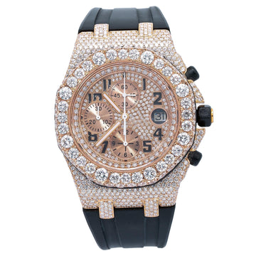 Next Level Moissanite Watch 42MM Rose Gold Diamond Dial With Rubber Bracelet