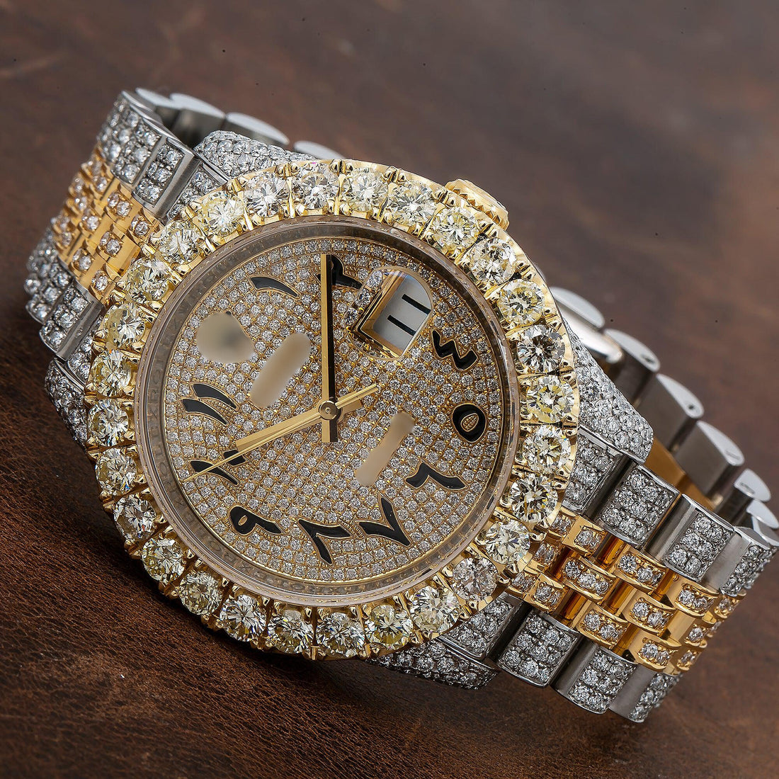 Moissanite King Watch 36mm Champagne Diamond Dial With Two Tone Bracelet