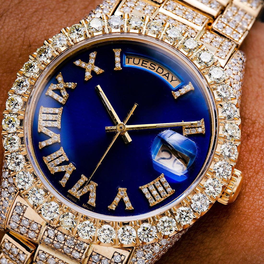 Moissanite Fashion Watch 36MM Blue Diamond Dial With 15.75 CT Diamonds