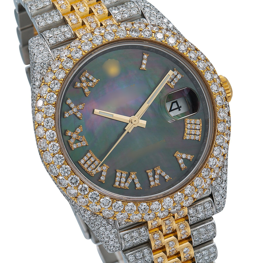 LuxeFlex Moissanite Watch 41mm Black Diamond Dial With Two Tone Jubilee Bracelet