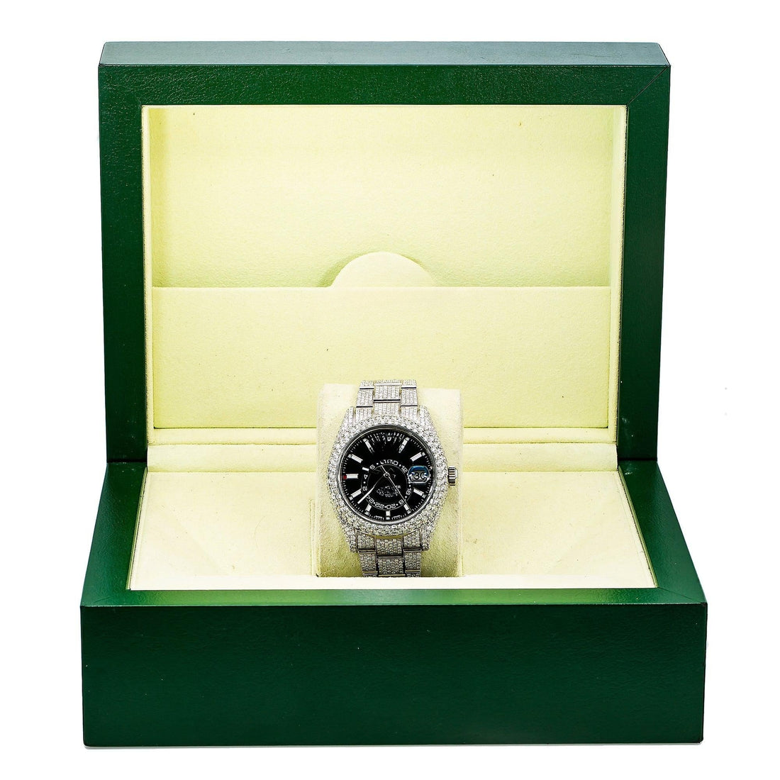 Boss Mode Moissanite Watch 42MM Black Dial With White Gold Oyster Bracelet