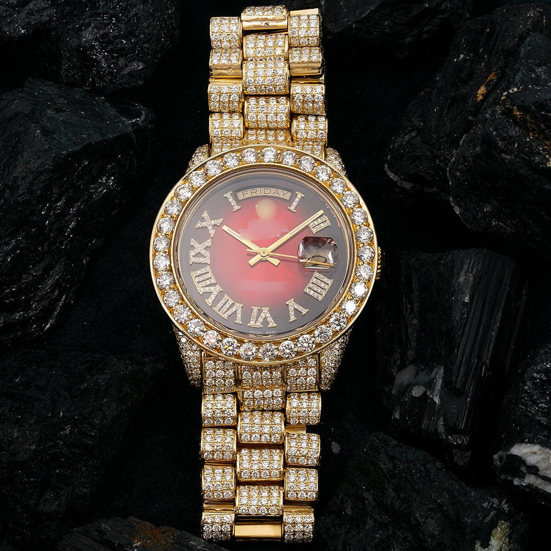 Moissanite Blingstorm Watch 36MM Red Diamond Dial With 23.75 CT Diamonds