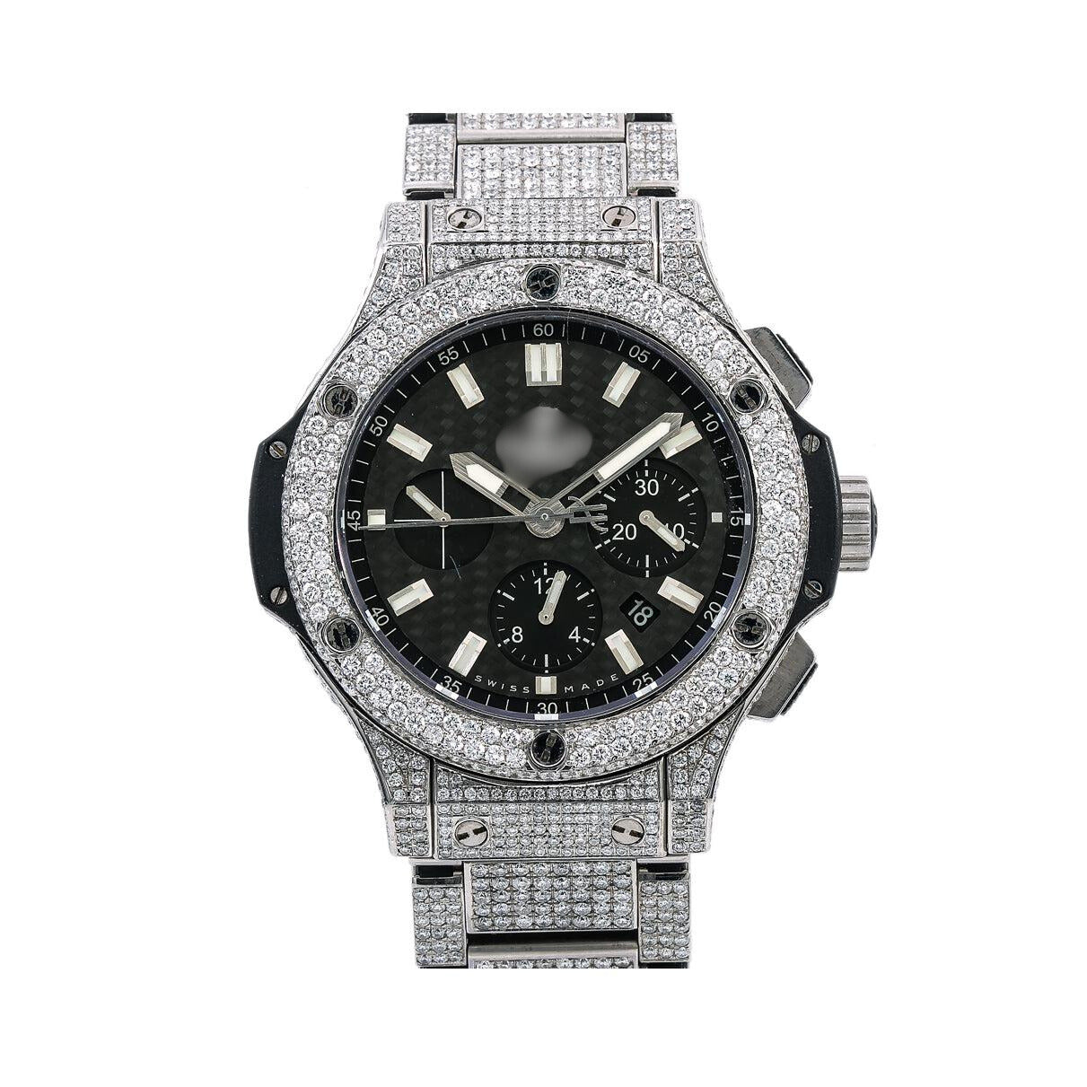 Custom Moissanite Diamond Watch 301.SM 44MM Black Dial With Stainless Steel Bracelet
