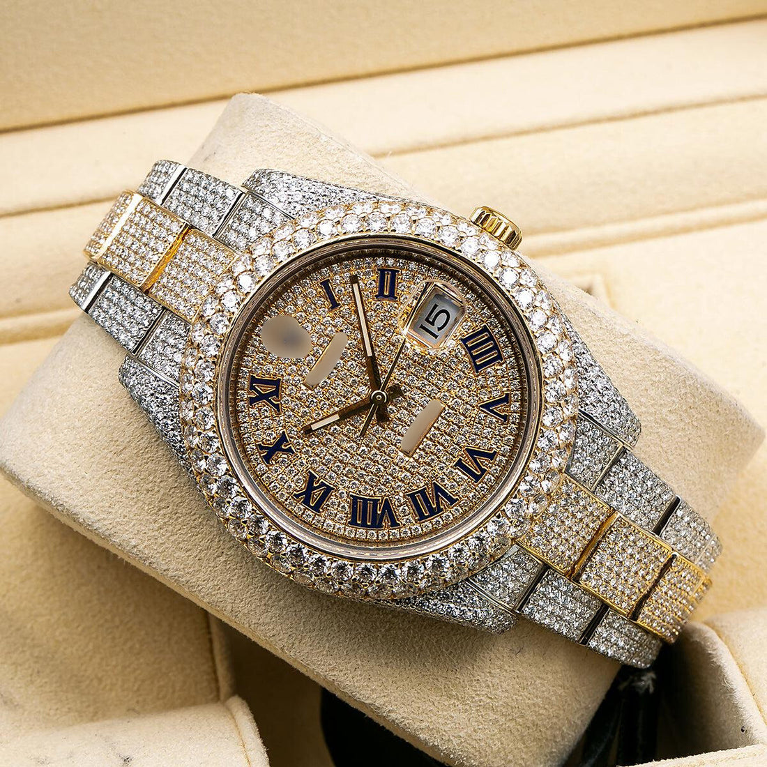 Moissanite Legacy Watch 41mm Champagne Diamond Dial With 22.75 CT Diamonds