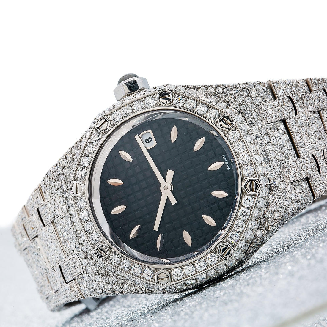 The Ice Time Moissanite Watch 33MM Black Dial With Stainless Steel Bracelet