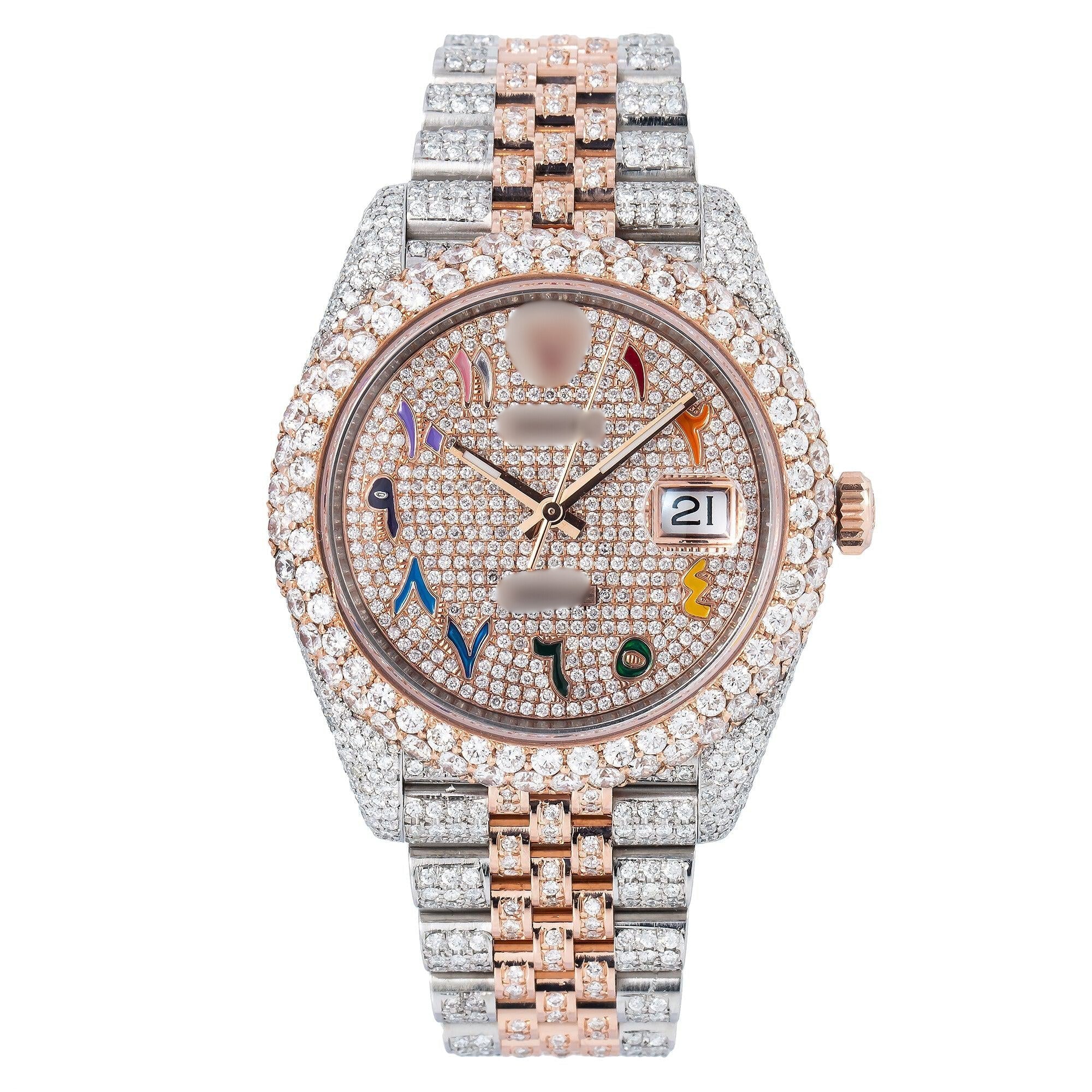 Eye-Catching Moissanite Watch 41MM Rose Gold Diamond Dial With 15.75 CT Diamonds