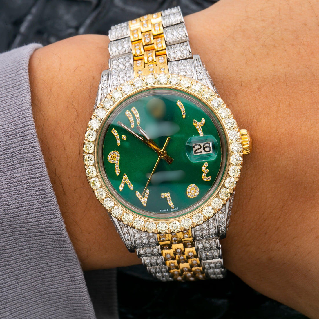 Timeless Iced Out Watch 36MM Green Diamond Dial With Two Tone Bracelet