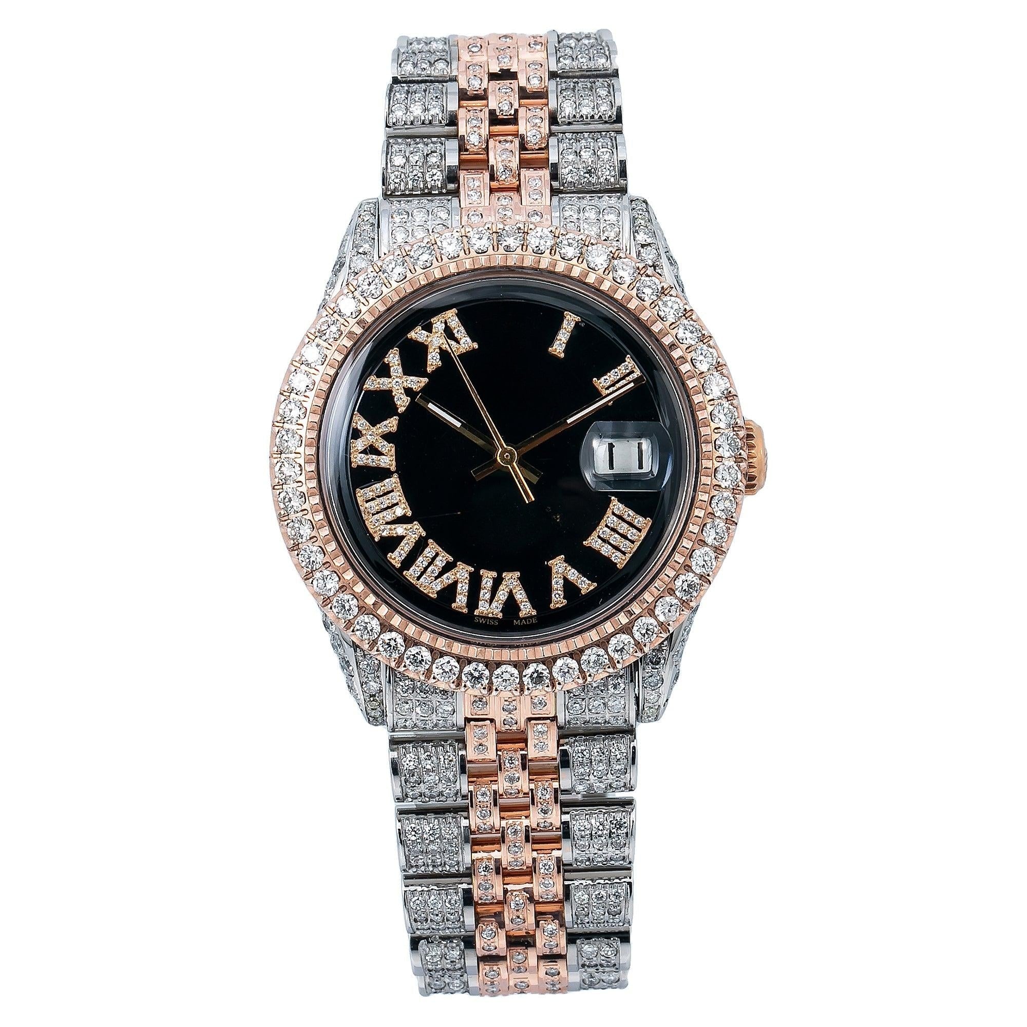 Moissanite Pulse Watch 36MM Black Diamond Dial With Diamond Two Tone Jubilee Bracelet