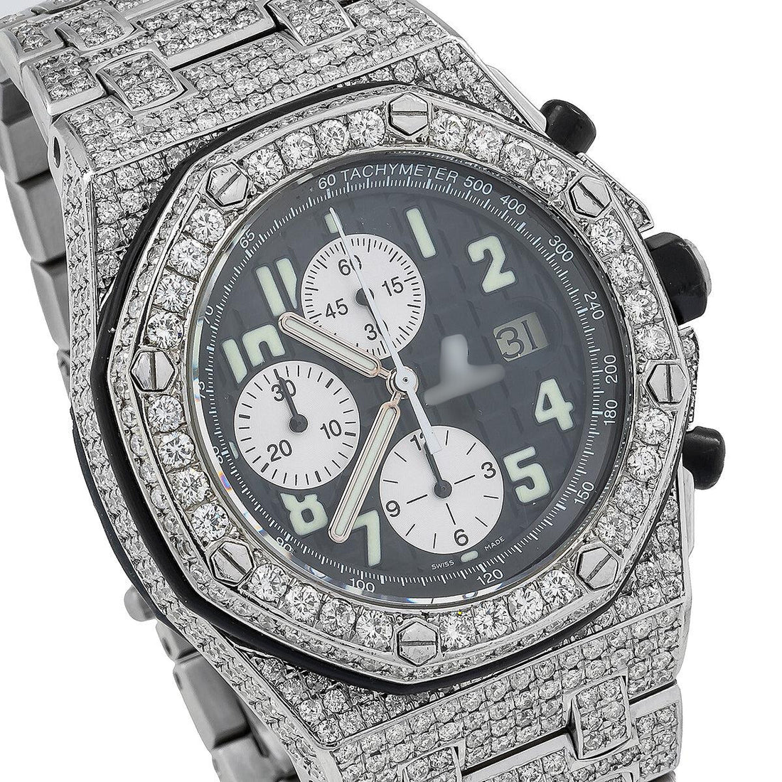 Showstopper Moissanite Watch 43MM Black Dial With 21.75 CT Diamonds