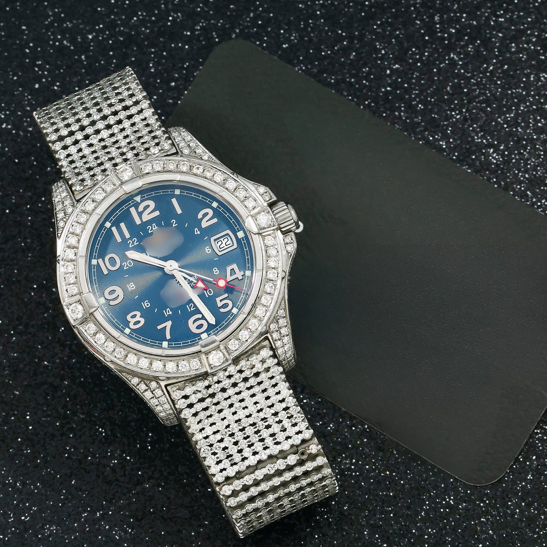 Shine Bright Moissanite Watch 41MM Blue Dial With Diamond Bezel And Bracelet