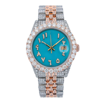 Moissanite Men’s Watch 36MM With Turquoise Arabic Diamond Dial