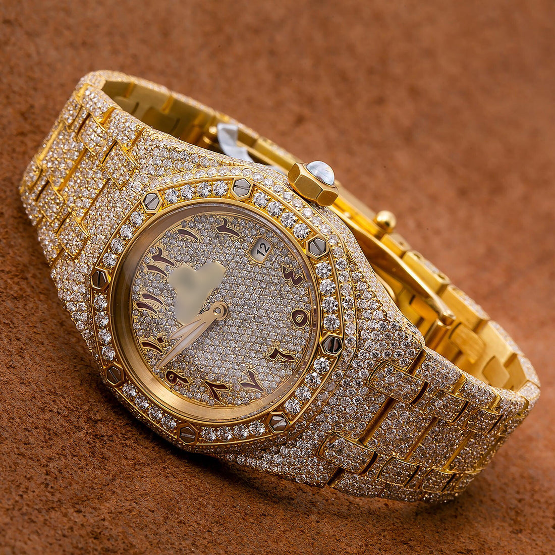 Premium Moissanite Bling Watch 27MM Champagne Diamond Dial With 17.95 CT Diamonds