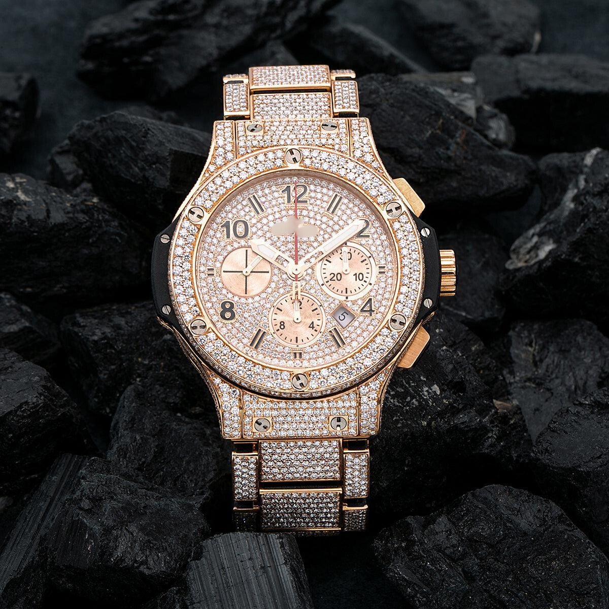 Moissanite Pulse Watch 44MM Rose Gold Diamond Dial With 18.09 CT Diamonds