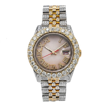 Precision Shine Watch 36mm Light Pink Mother Of Pearl Roman Numeral Dial With 13.75CT Diamonds Watch