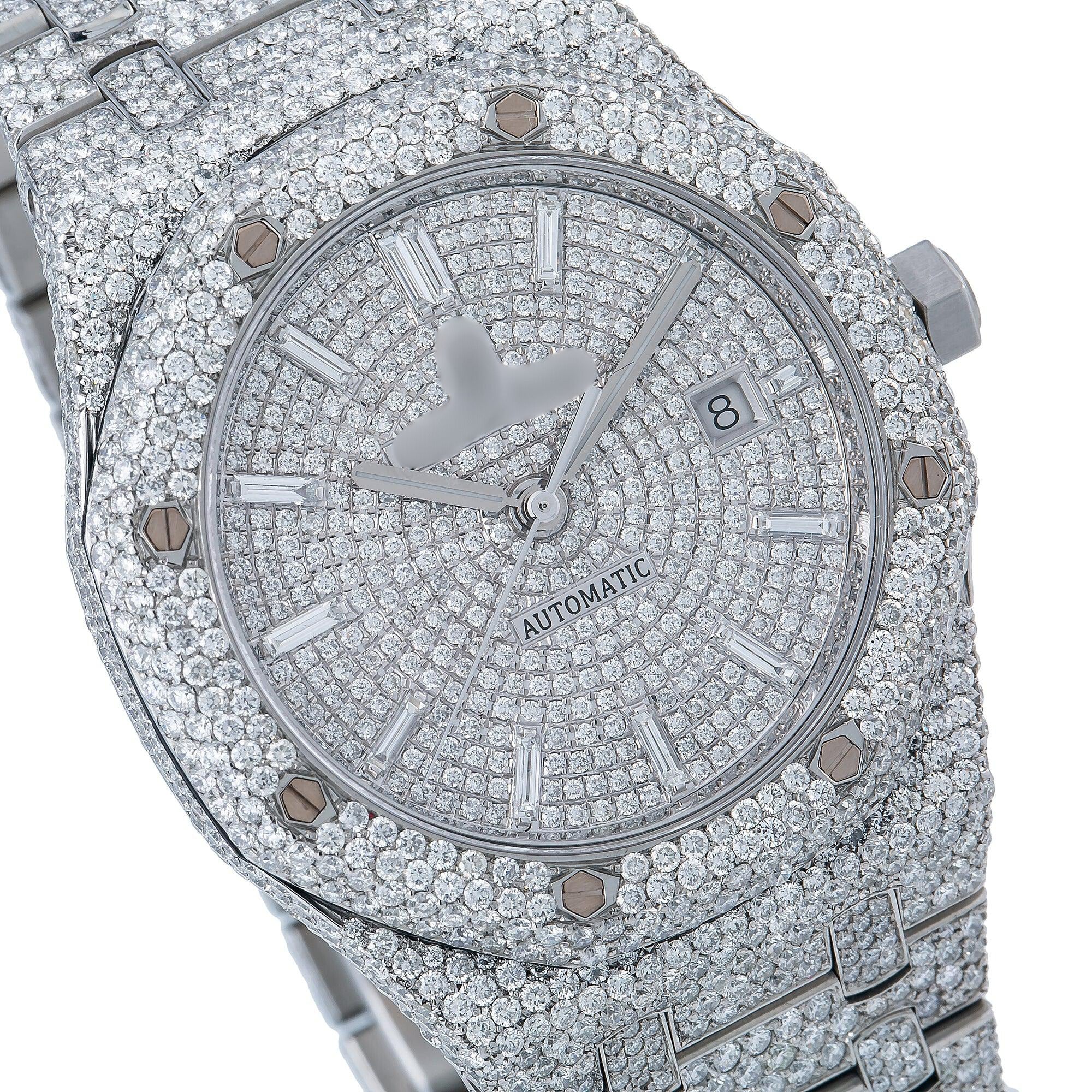 Fully Iced Moissanite Timepiece 41MM Silver  Diamond Dial With 25.25 CT Diamonds