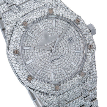 Fully Iced Moissanite Timepiece 41MM Silver  Diamond Dial With 25.25 CT Diamonds