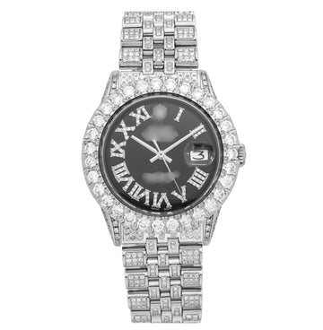 Smart Look Moissanite Watch 36MM Black Mother of Pearl Diamond Dial With 8.25 CT Diamonds