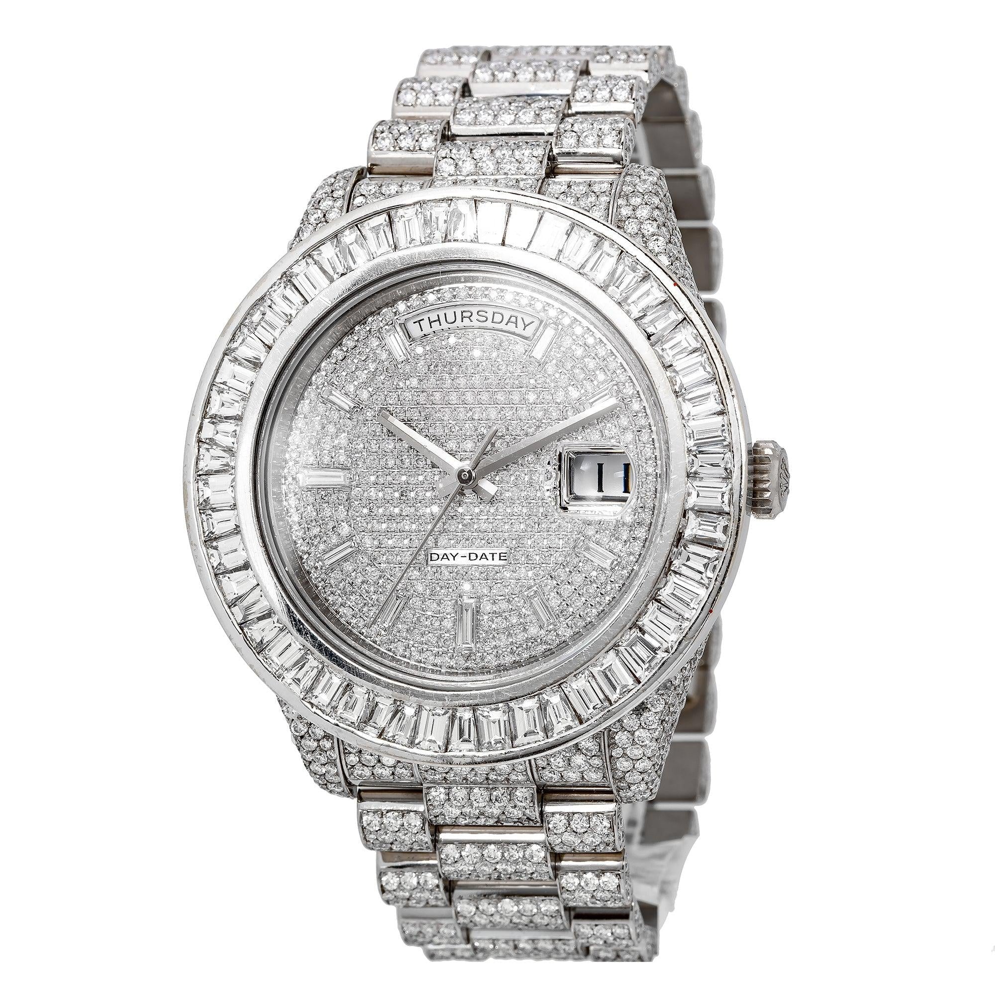 Flex Everyday Moissanite Watch 41MM Silver Diamond Dial With 28.25 CT Diamonds