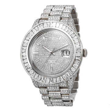 Flex Everyday Moissanite Watch 41MM Silver Diamond Dial With 28.25 CT Diamonds