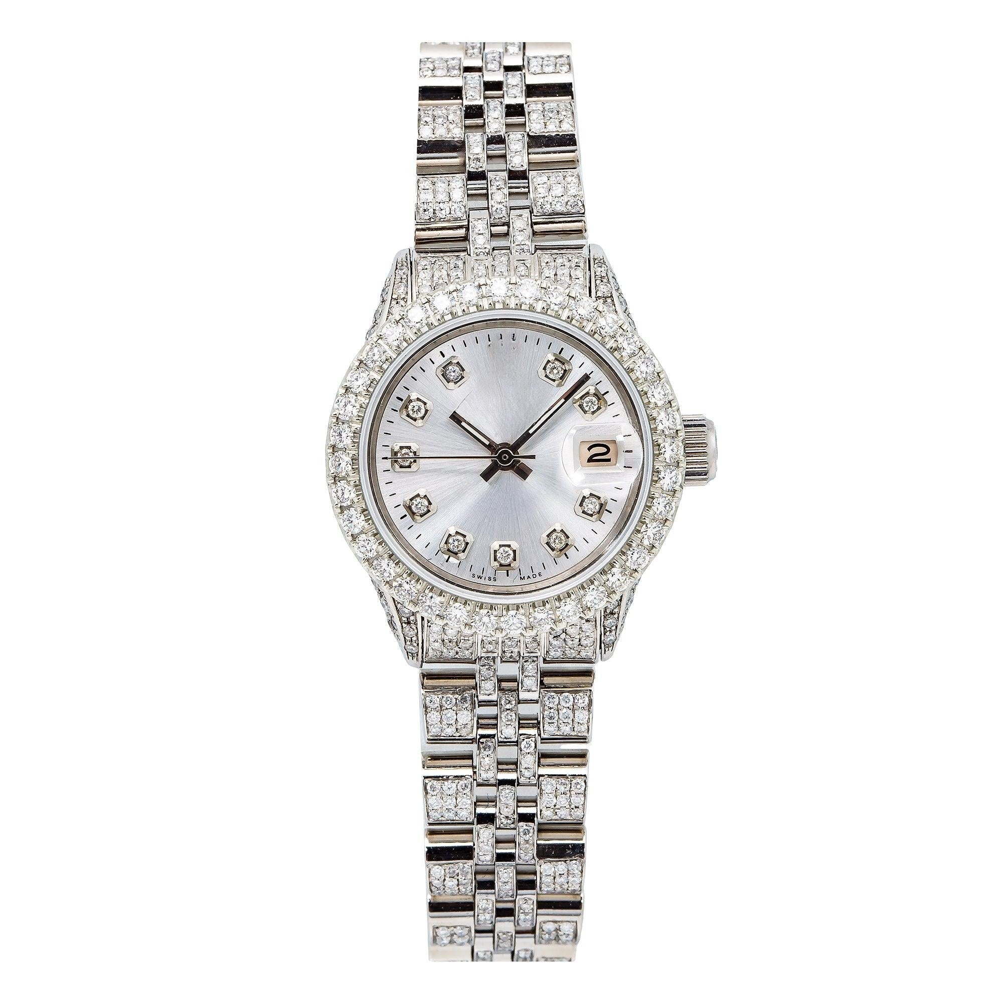 Moissanite Classic Round Watch 26MM Silver Diamond Dial With 7.75 CT Diamonds