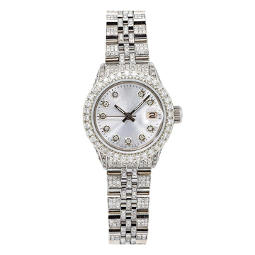 Moissanite Classic Round Watch 26MM Silver Diamond Dial With 7.75 CT Diamonds