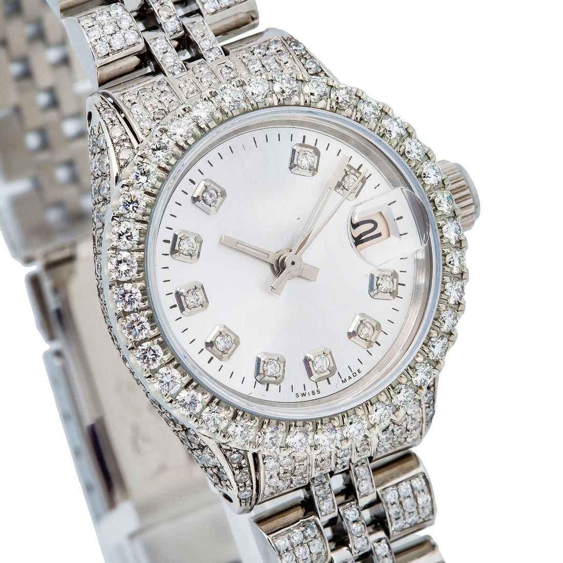 Moissanite Classic Round Watch 26MM Silver Diamond Dial With 7.75 CT Diamonds