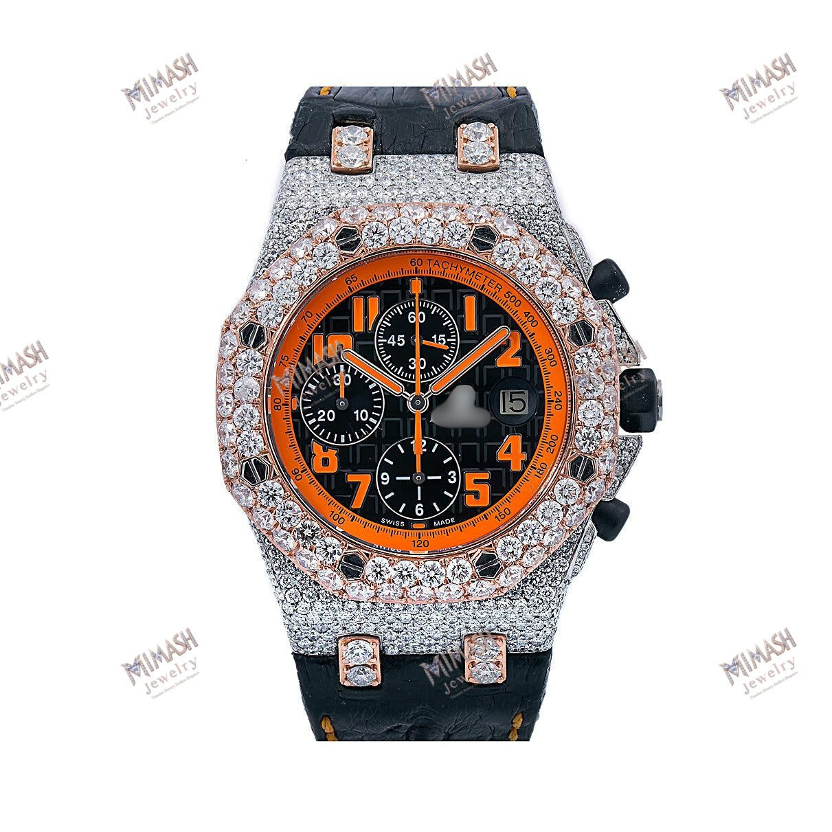 High Brilliance Moissanite Diamond Watch 42MM Black Dial With Leather Bracelet