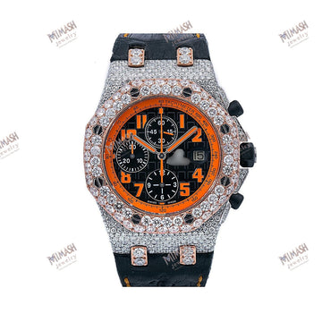 High Brilliance Moissanite Diamond Watch 42MM Black Dial With Leather Bracelet