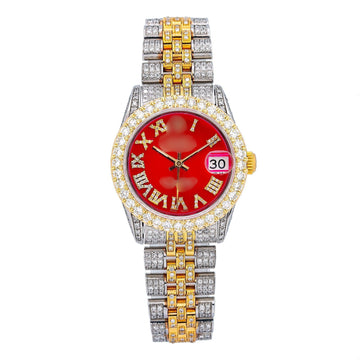 Shine King Moissanite Watch 31MM Red Diamond Dial With 7.25 CT Diamonds