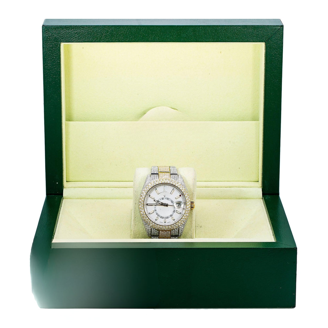 Moissanite Watch with Gold Tone 42MM White Dial With Two Tone Oyster Bracelet