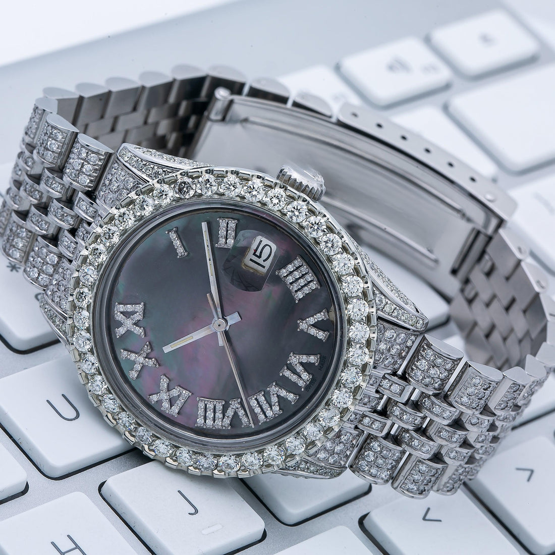 Timeless Moissanite Diamond Watch 36MM Mother of Pearl Diamond Dial With 8.25 CT Diamonds