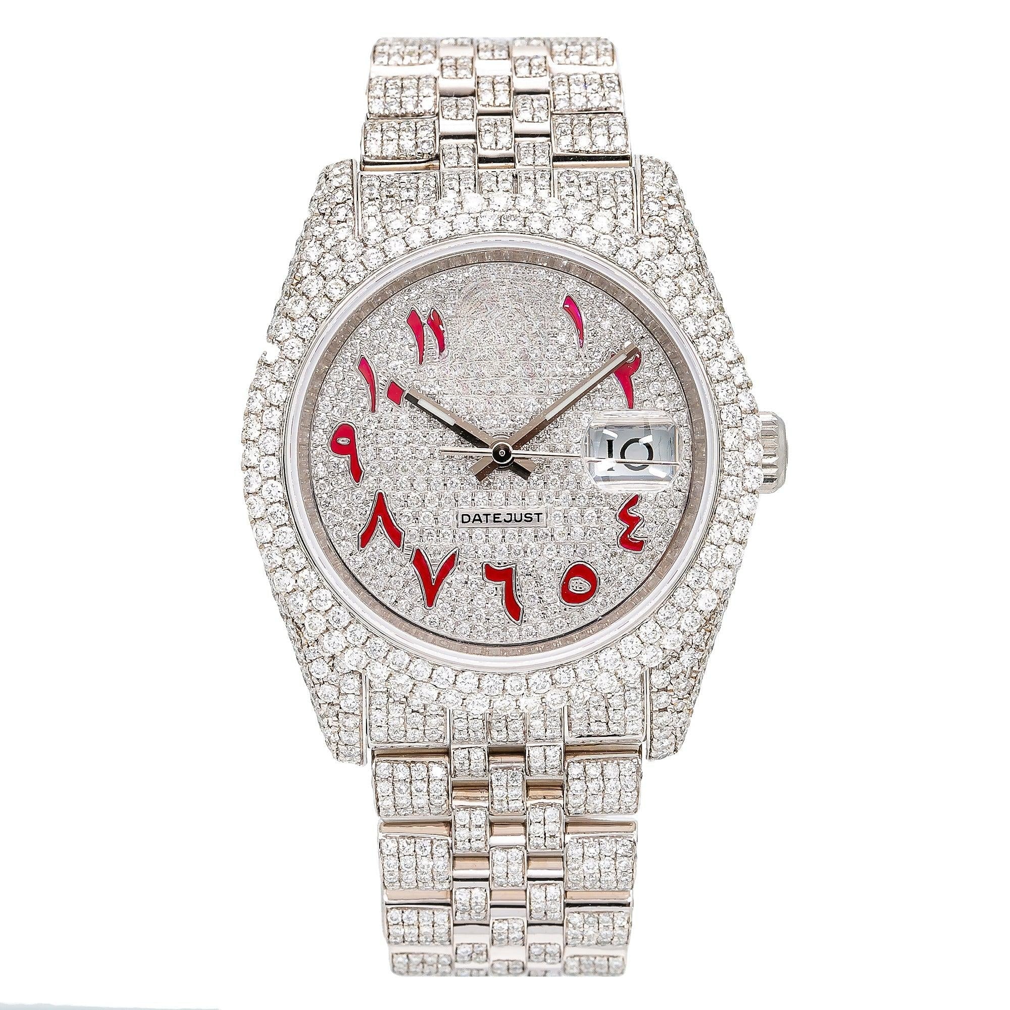 Luxe Fit Watch 36MM Red and Silver Diamond Dial With Stainless Steel Oyster Bracelet