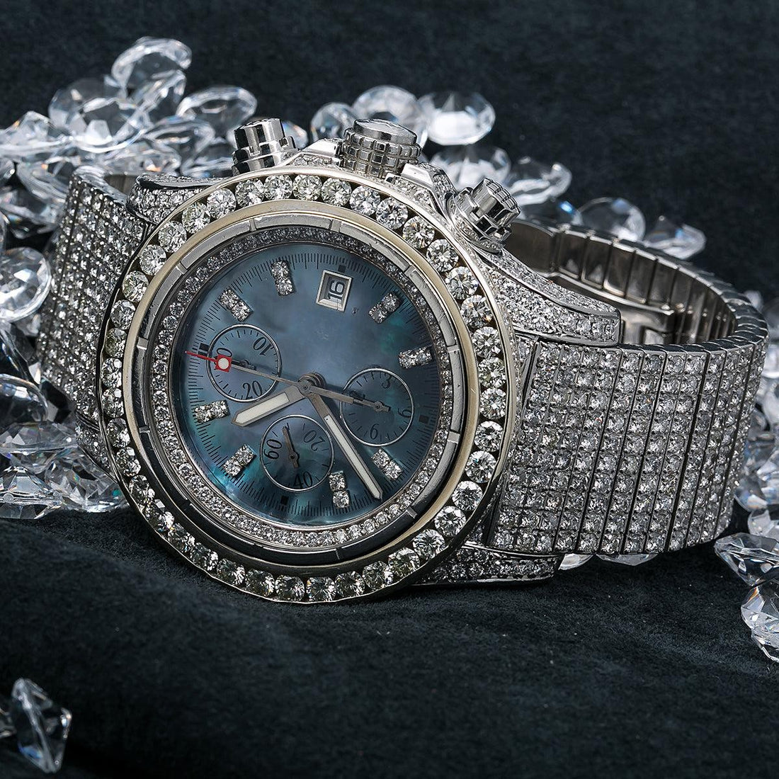 Adjustable Moissanite Watch 48MM Blue Diamond Dial With 24.85 CT Diamonds