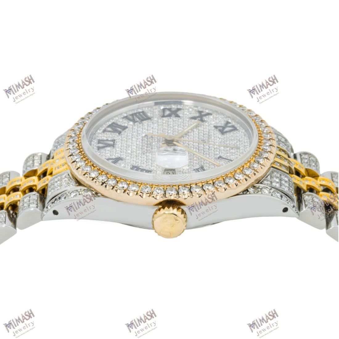 High-End Moissanite Watch 36MM Diamond Roman Dial Bezel And Two Tone Jubilee Bracelet