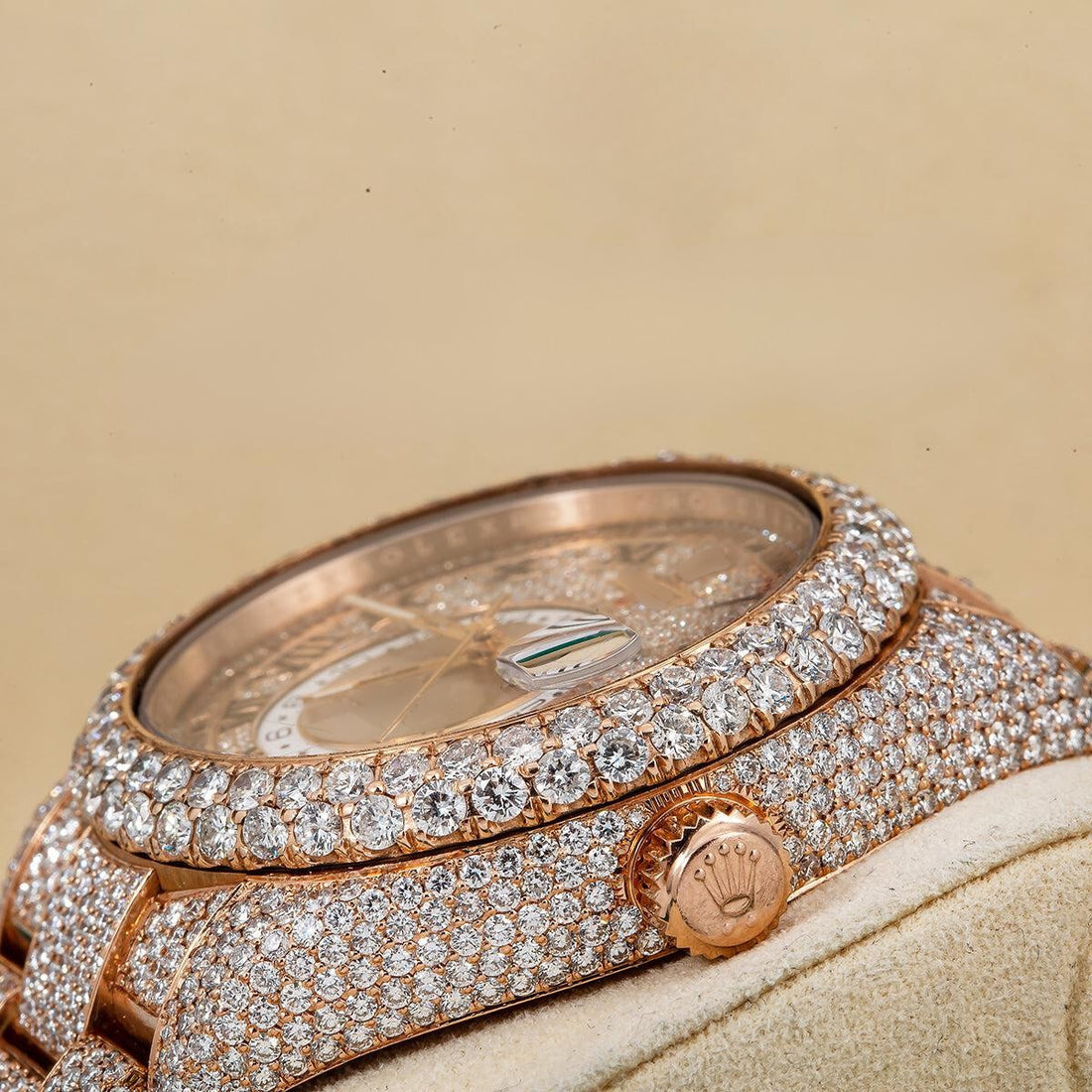 White Ice Diamond Watch  42mm Rose Gold Diamond Dial With Rose Gold Bracelet