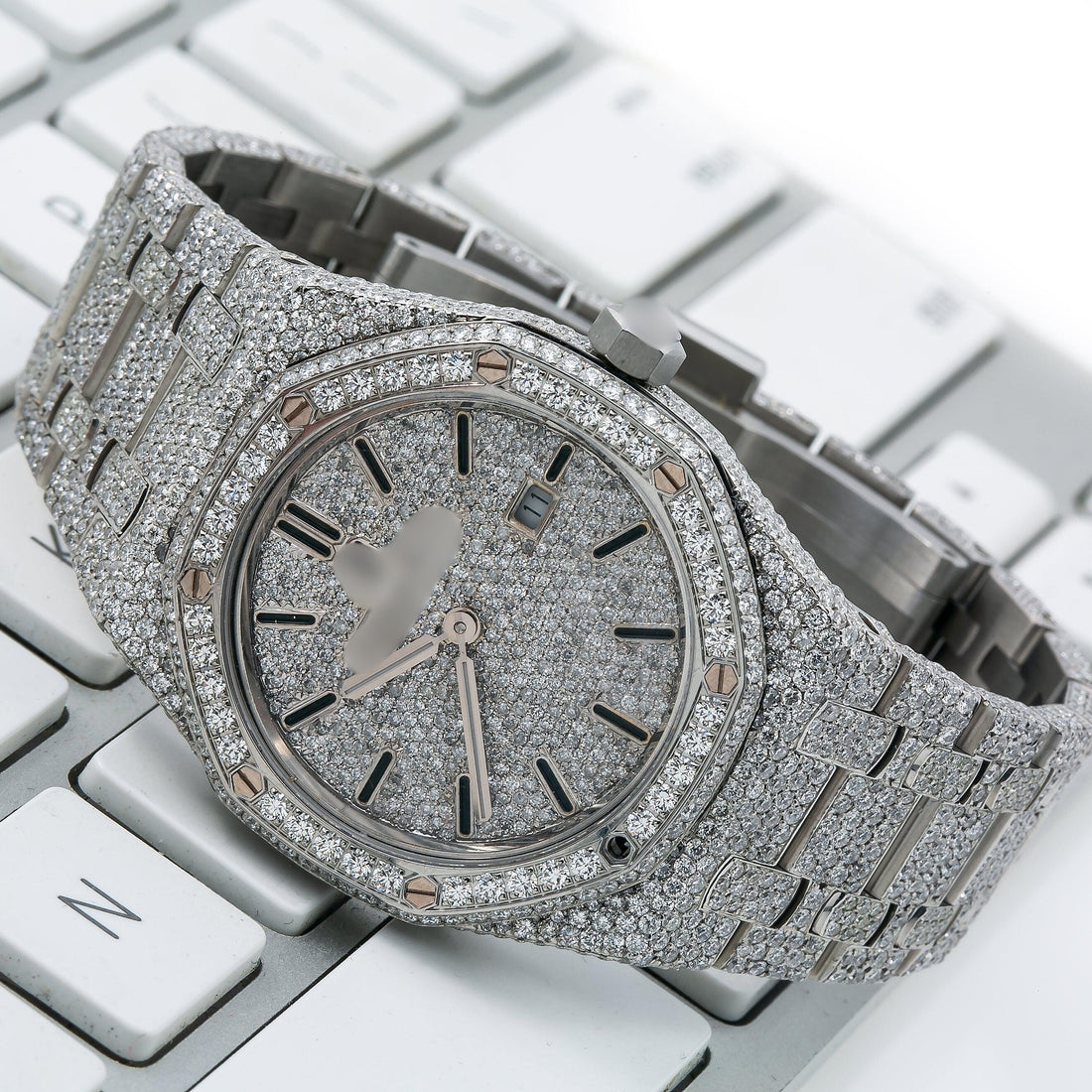 Iced Out Moissanite Watch for Men 33MM Silver Diamond Dial With Stainless Steel Bracelet