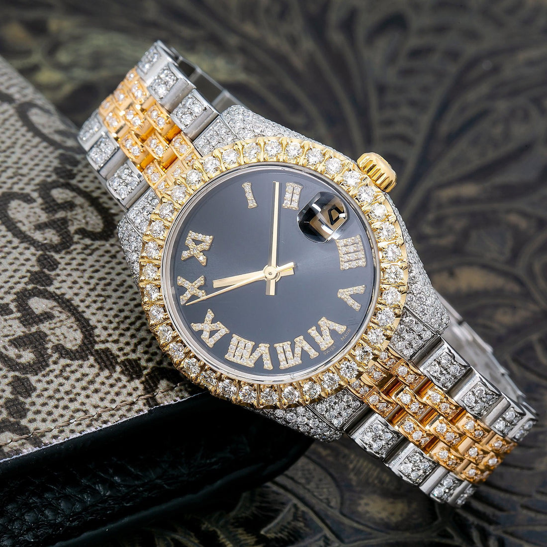 Watch the Sparkle  31MM Black Diamond Dial With Two Tone Jubilee Bracelet