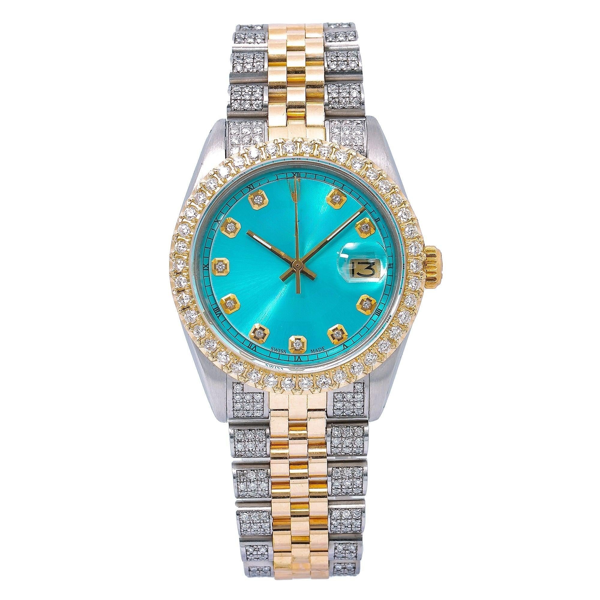 Luxury Moissanite Diamond Watch for Men 36MM Blue Diamond Dial With Two Tone Bracelet