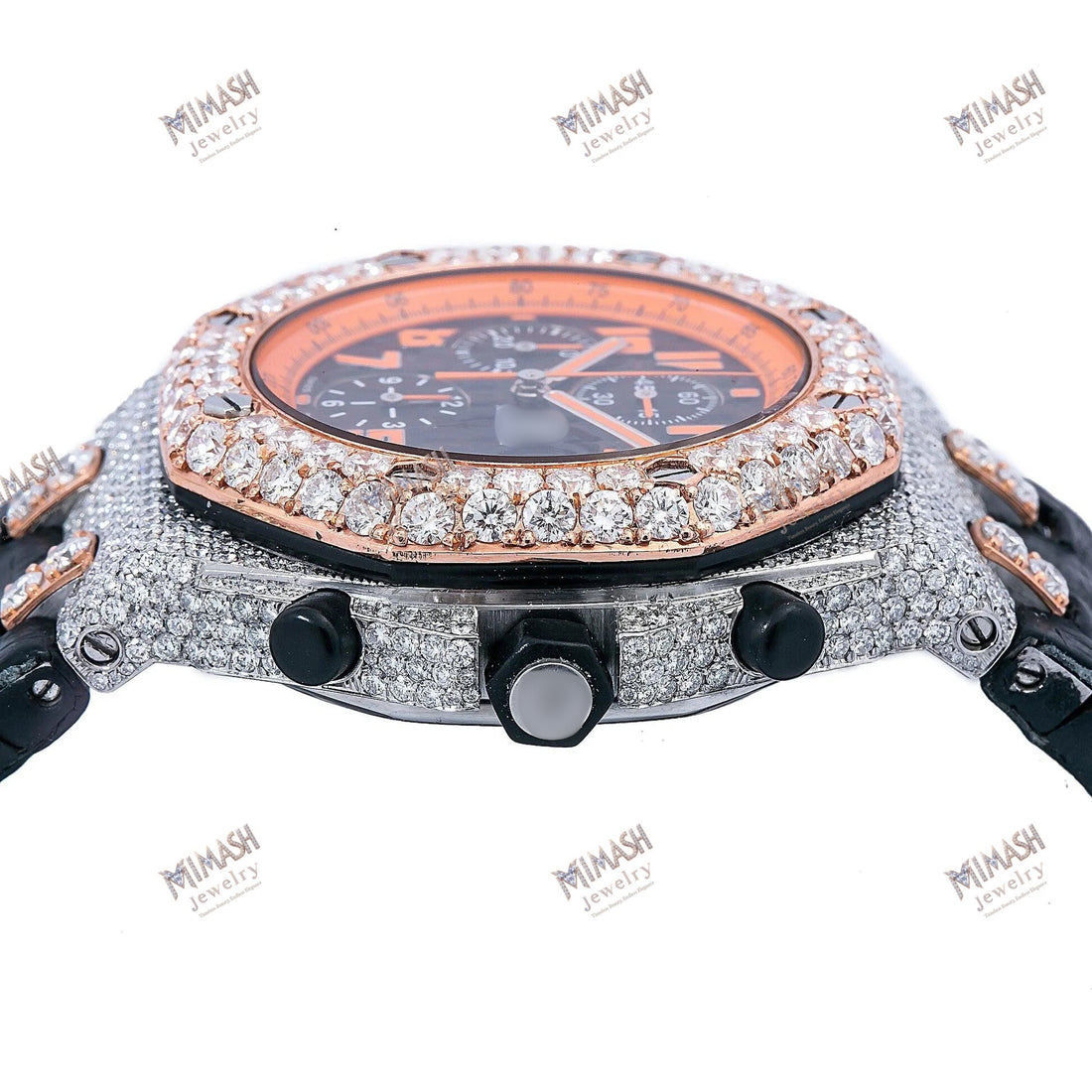 High Brilliance Moissanite Diamond Watch 42MM Black Dial With Leather Bracelet